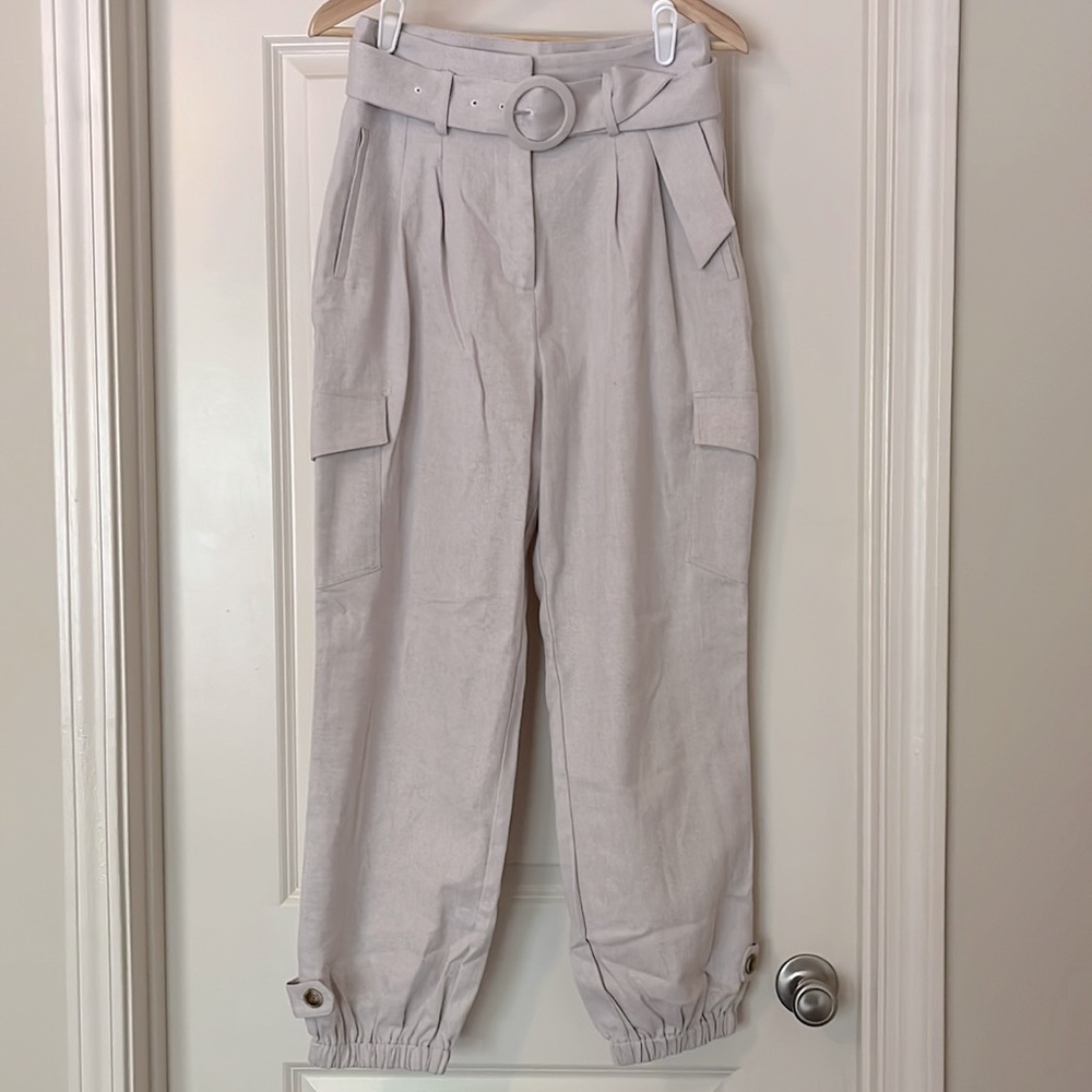 Express Light Gray Cargo Ankle Jumpsuit Pants with Belt